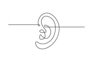 Continuous single line art drawing of human ear icon vector