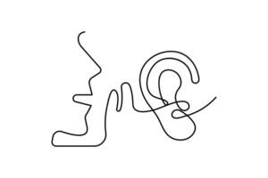 Human ear continuous one line drawing of concept doodle style outline design vector