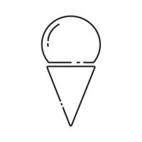 Ice cream cone. Ice cream scoop in waffle triangular cup linear Icon Sticker Pictogram design concept. Isolated illustration Thematic cards or web promo banner, leaflets, print materials or tag vector