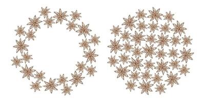 Freehand Star Anise Circular Frame and Round Background Texture Spices Day greeting Template Set 2. Isolated illustration Thematic cards, posters or web promo backdrop, banner, leaflets, labels vector