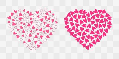 Outline and filled hearts shape heart. Valentine Day greeting monochrome pink Background idea Set 2. Isolated illustration Thematic cards or web promo banner, leaflets, print materials or tags vector