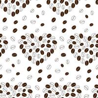 Coffee beans heart shape and grain around Outline and fill Seamless Pattern Coffee Day Background. Isolated illustration Wallpaper, wrapping or web promo banners, leaflets, posters, price tags vector