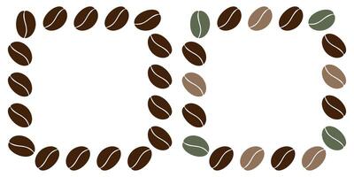 Coffee beans Square Frames Monochrome brown and green, dark and light brown Copyspace Template Set 2. Isolated illustration Thematic, Greetings or menu cards, poster or web banner, leaflet, tag vector