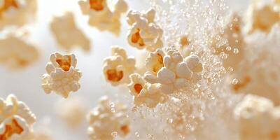 Popcorn bursts into the air while being cooked in a hot air popper during snack time at home photo
