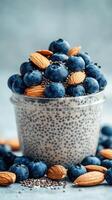 Healthy chia seed pudding topped with fresh blueberries and almonds for a nutritious breakfast photo