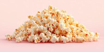 Popcorn arranged on a soft pink background showcasing its fluffy texture and golden-brown kernels at a casual gathering photo