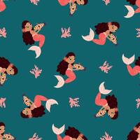 Seamless pattern with cute mermaids. Design for fabrics, textiles, wallpaper, packaging. vector