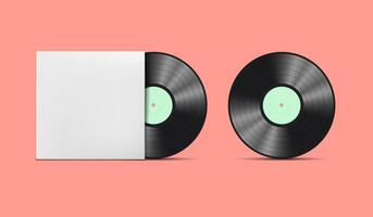 Realistic vintage vinyl records with label and shadows, in box and separately, isolated on white background. vector