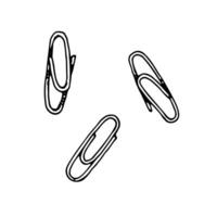 Hand drawn illustration of a paper clip set, ideal for office and stationery designs. Black and white line art sketch. Isolated drawing with a silhouette on the background vector