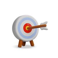 3d render target aim. Three-dimensional dart and arrow illustration. Success goal strategy for business and marketing. Sport competition. Bullseye accuracy challenge. Idea icon infographic vector