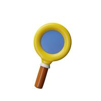 3d render magnifying glasses . Three-dimensional research tool illustration. Optical zoom lens to discover or finding, or exploration. Detective symbol. Web information monitoring icon. vector