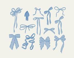 Ribbon bows hand drawn sketch drawing with fill of blue on light background vector