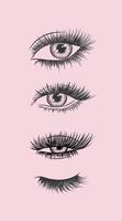 Eyes and eyelash collection drawing in graphic art style on pink background vector