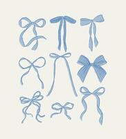Bows of ribbon hand drawn sketch drawing with fill of blue on light background vector