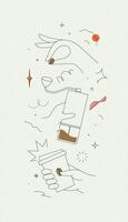 Coffee bean and grinder take away cup symbols drawing in modern linear art style on light background vector