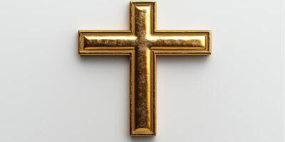 Gold cross displayed on a simple background highlighting its intricate design and shine photo