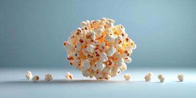 Flying popcorn bursts through the air in a creative food composition displaying freshness and fun photo