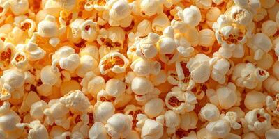 Showcase of fluffy popcorn kernels stacked together in a vibrant display perfect for movie nights or snacking occasions photo