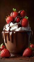 Delicious dessert featuring chocolate and strawberries prepared for an evening treat at home photo