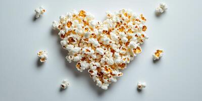 en forma de corazon palomitas de maiz arreglo en un neutral antecedentes simboliza amor para meriendas foto