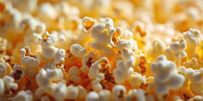Freshly popped popcorn glistens under warm light in a cozy setting photo