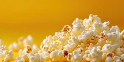 Deliciously fluffy popcorn against a bright yellow backdrop captures the essence of snacks and cinema enjoyment photo