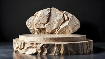 Natural Rock Podium in Round Shape for product showcase against a Minimalistic Background photo