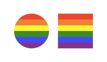 Rainbow flags. Progress Logo symbol. Gay pride frames. LGBT circle, square icons. Set of stickers in rainbow colors. Round, rectangular badges, buttons mockup. Template minimalist design. vector