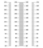 Height charts from 60 to 170 centimeters set. Templates for wall growth sticker. Meter wall or growth ruler mockup. vector