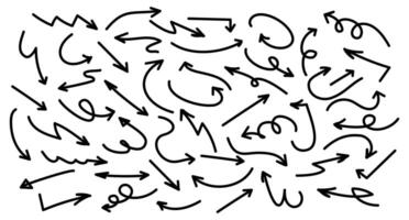 Hand drawn arrow collectin. Set of simple black arrows. Various of minimalist lines arrows. vector