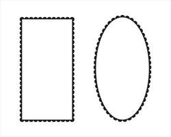 Scalloped frames mockup. Scalloped edge rectangle, ellipse shapes. Label form. Silhouette lace simple frame. Abstract elements for tag, stickers. vector