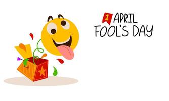 April Fool's Day horizontal banner template with copy space. Illustration with hand writing lettering, jack in the box springing out of a box. Party invitation. Flyer, poster, brochure, card vector