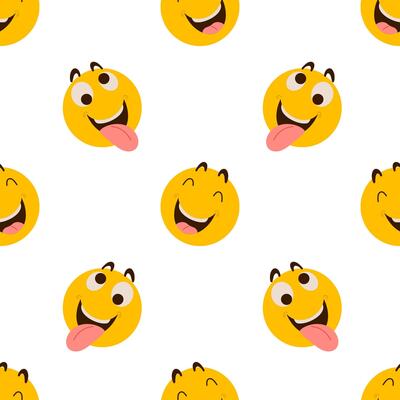 Laughing emoticon symbols seamless pattern. Bright background with yellow emoji. Backdrop for Joke Day isolated on white for wrapping, textile, print, web