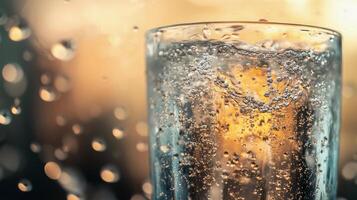 A glass of water with a lot of bubbles in it. The bubbles are small and scattered throughout the glass photo