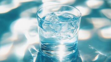 A glass of water with ice cubes in it. Concept of refreshment and relaxation photo