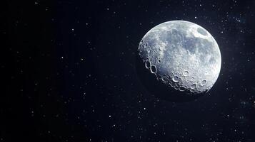 A large moon is in the sky with a lot of stars. The moon is the main focus of the image photo