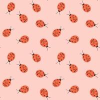 Cute ladybugs seamless pattern. Red spring insects with black dots. Bright background. vector