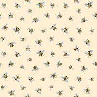 Flying bees seamless pattern. Illustration for background, banner. Cute repeated pattern on bright background. vector