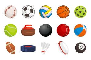 Set of collection round and oval balls for different sports and recreational activities flat illustration vector