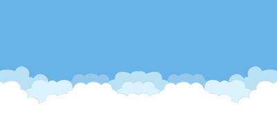 Blue sky with white clouds background. Border of clouds. Simple cartoon design. Flat style illustration. vector