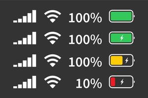 Icon Battery Power, Wireless, Mobile Network status mobile device display vector