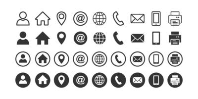 Business card contact information icon set. Containing name, address, location, mail, email, E-mail, chat speech bubble, website, telephone, cell phone, fax for app and website vector