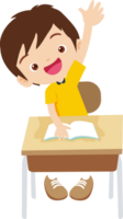 Kid reading book with happy expression, learning with curiosity. png