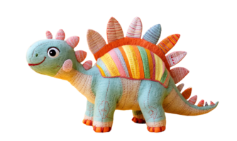 A Colorful Fabric Stegosaurus Dinosaur Toy Smiling Gently On Display png