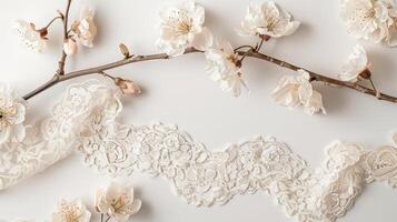 Spring cherry blossoms composition flat Lay background photo