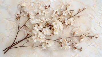 Cherry blossoms twig Flat Lay photo