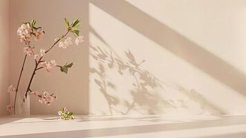Spring cherry blossoms card mockup Product photography space for text photo