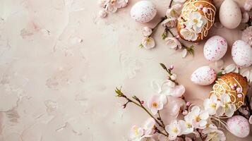 Cherry blossoms with Easter eggs Flat Lay Mockup holiday card photo