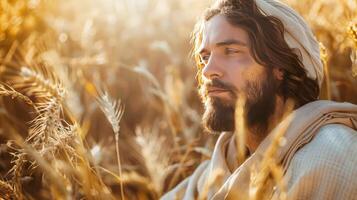 Jesus portrait in the wheat field photo