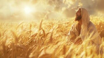 Jesus in the wheat field biblical image photo